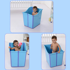 Weylan Tec foldable bathtub blue in use, ideal for toddler bath time.
