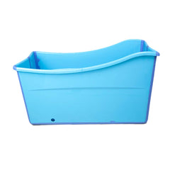 Weylan Tec large foldable bath tub blue in a compact space-saving setup.