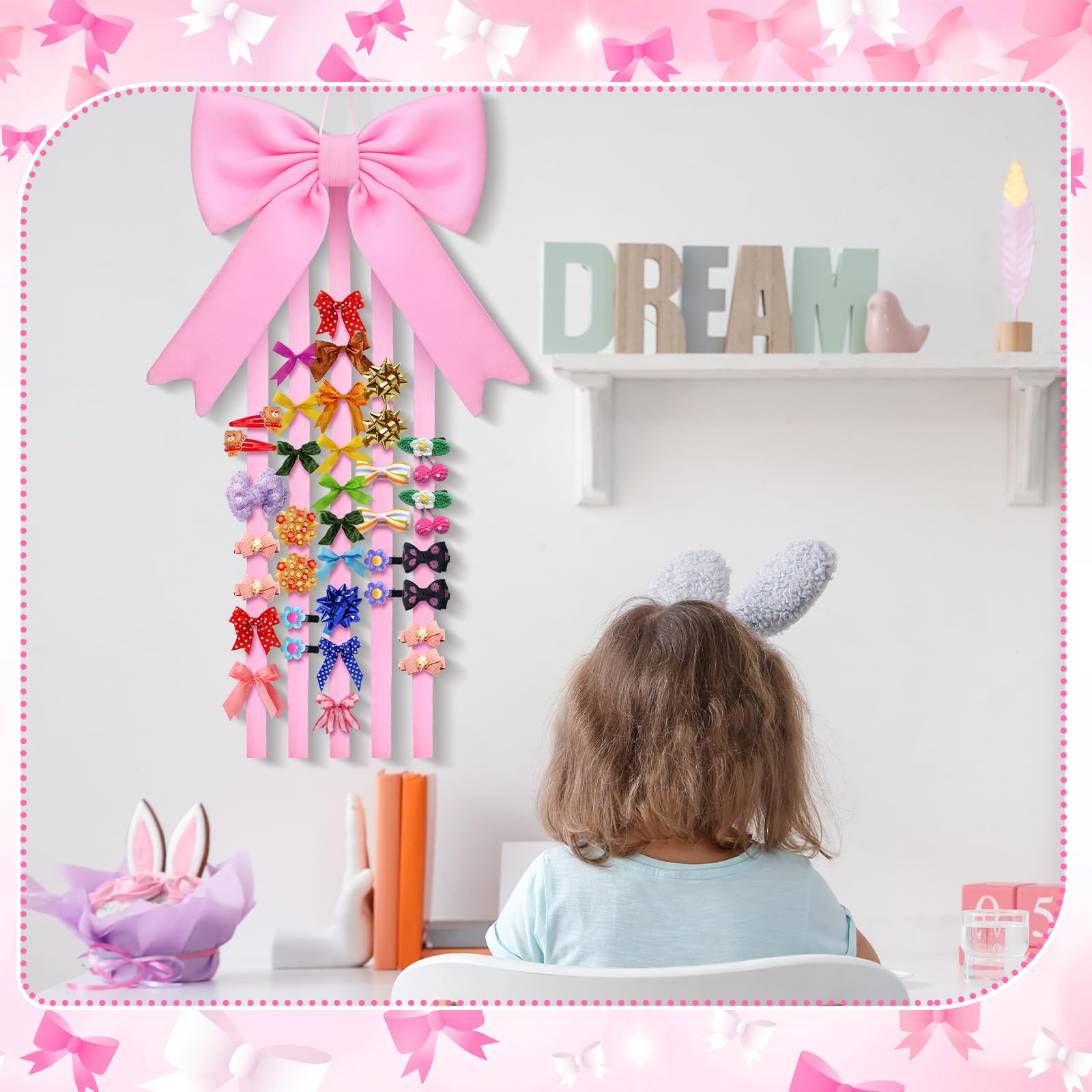 Weysat bow organizer used as bedroom decor in a girl’s room.