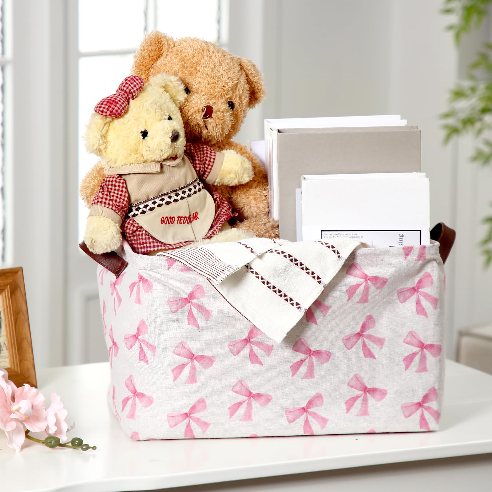 Weysat Coquette Bow Storage Basket pink suits nursery or bedroom decor.