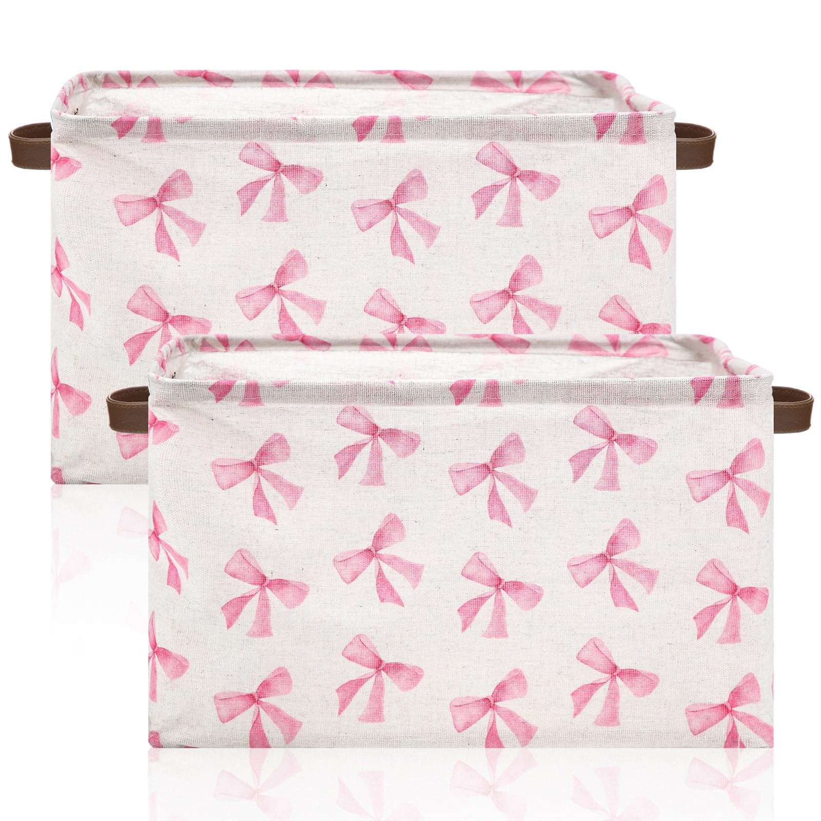 Weysat Coquette Bow Storage Basket pink folded for compact, space-saving storage.