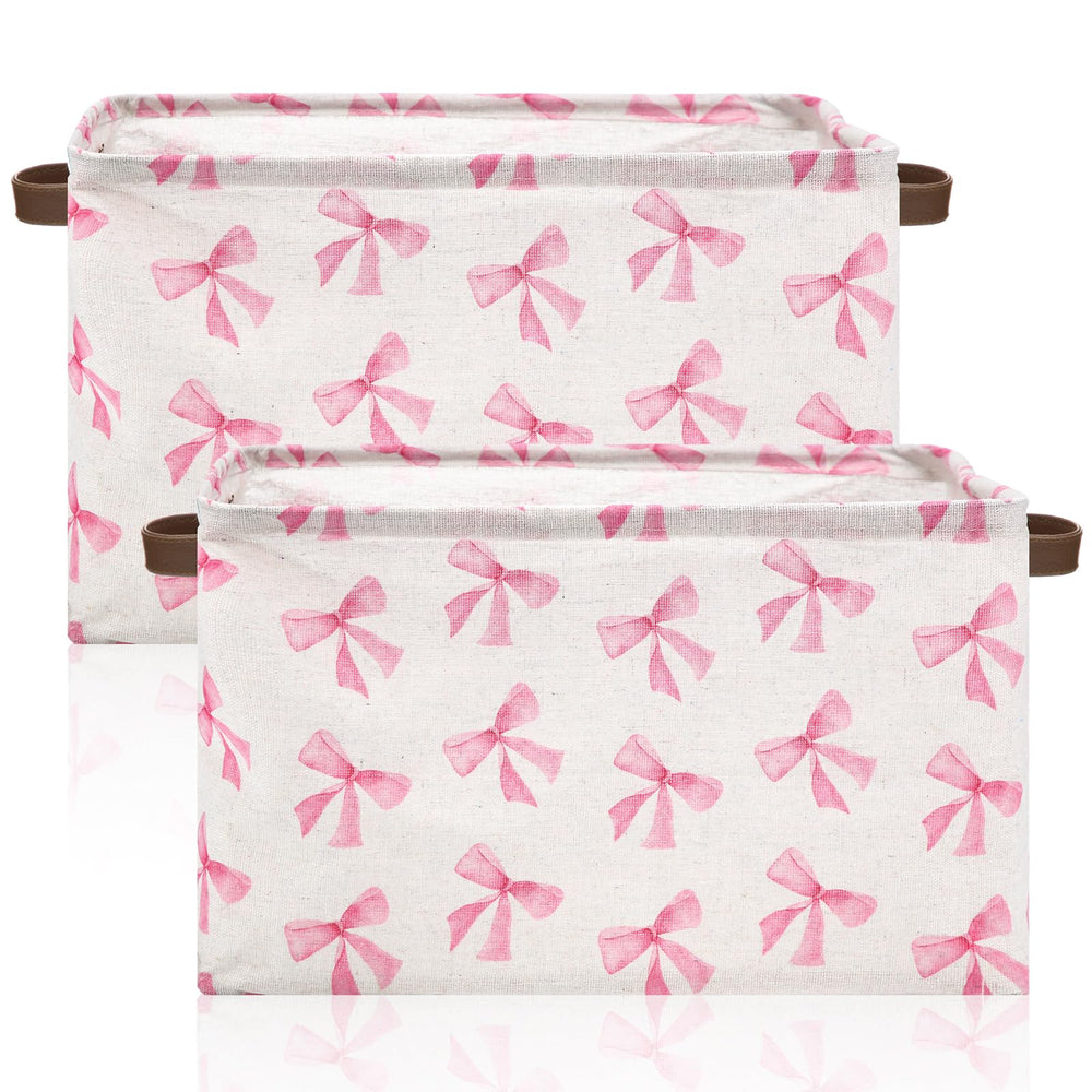 Weysat Coquette Bow Storage Basket pink folded for compact, space-saving storage.