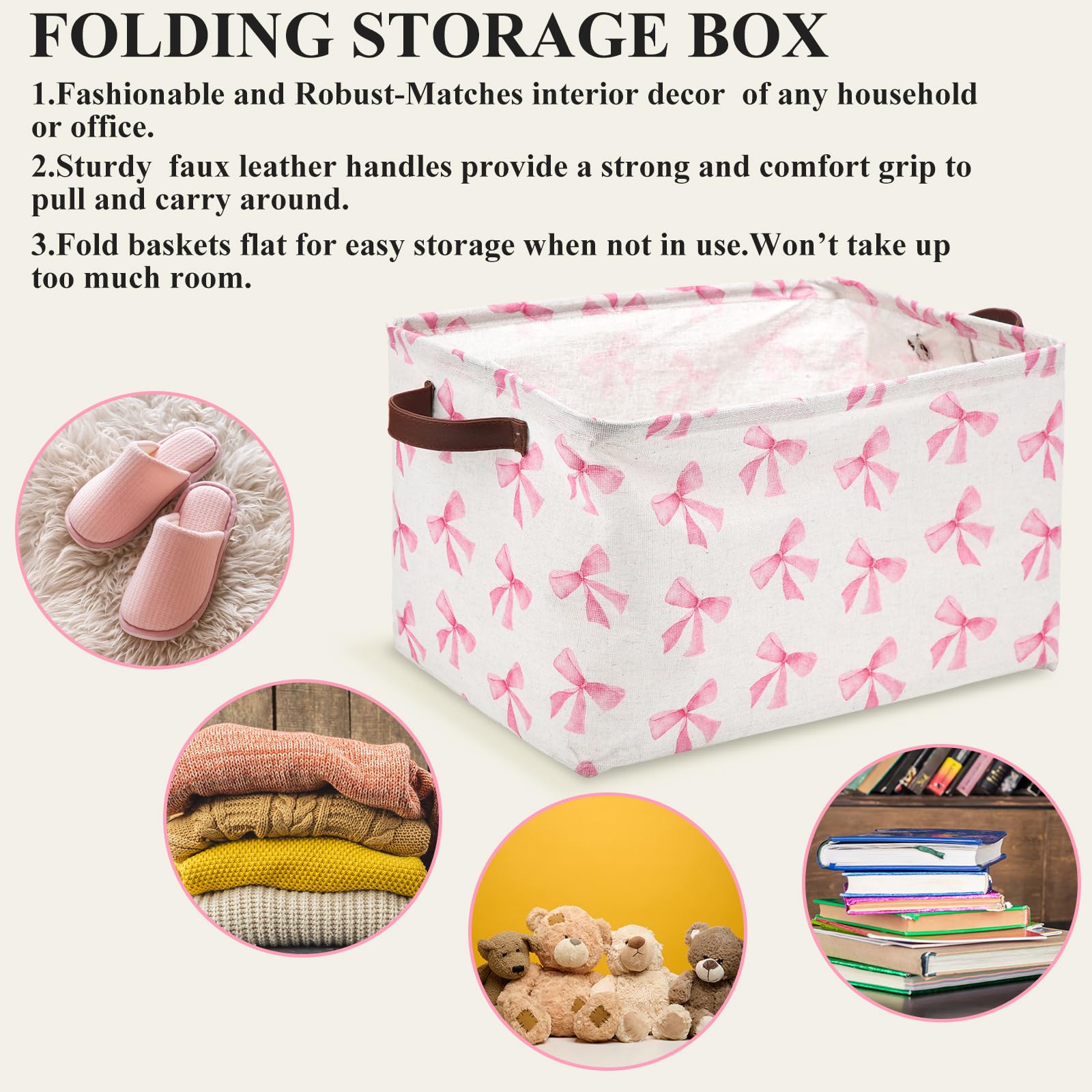 Weysat Coquette Bow Storage Basket waterproof lining protects contents.