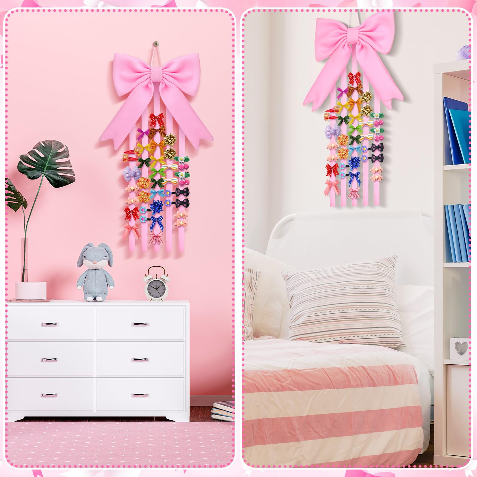 Weysat pink bow holder mounted on door adds cute storage.