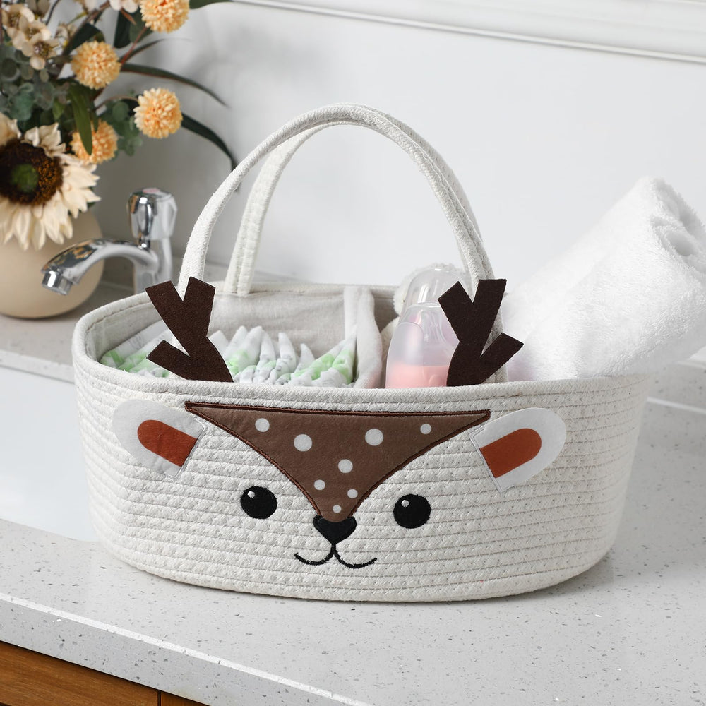 Weysat woodland-theme diaper caddy dimensions 15 x 9.8 x 7.1 inches