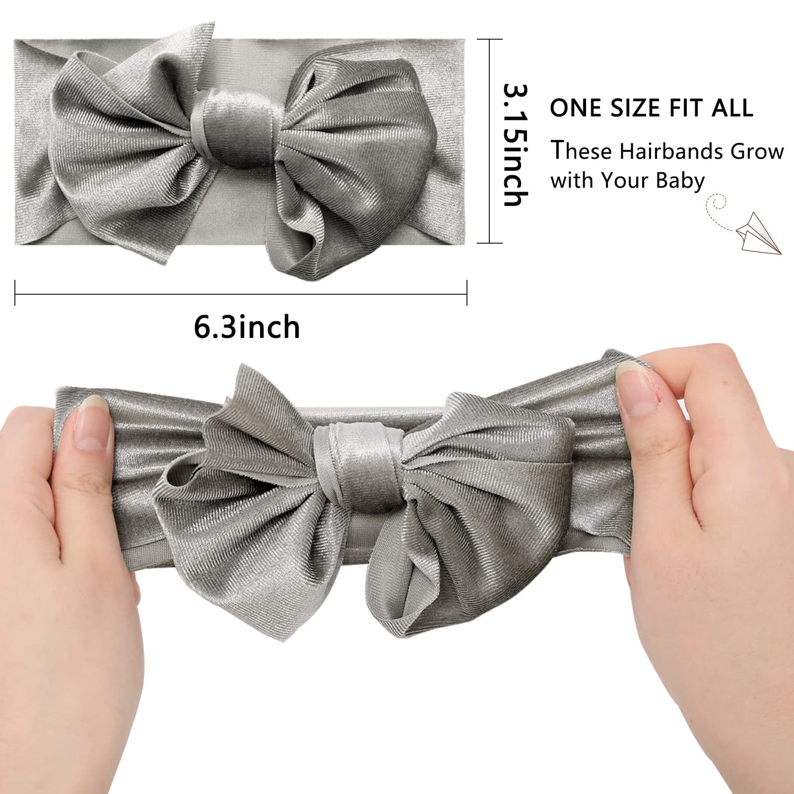 Whaline velvet bow headband in pink, gentle on skin with comfortable stretch.