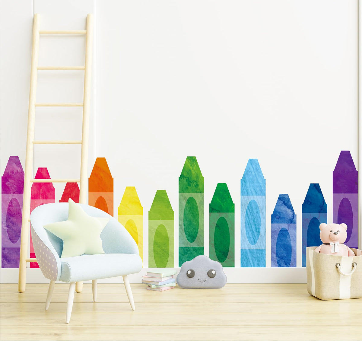 Whaline crayons wall decals with watercolor patterns brighten playrooms and promote imaginative spaces