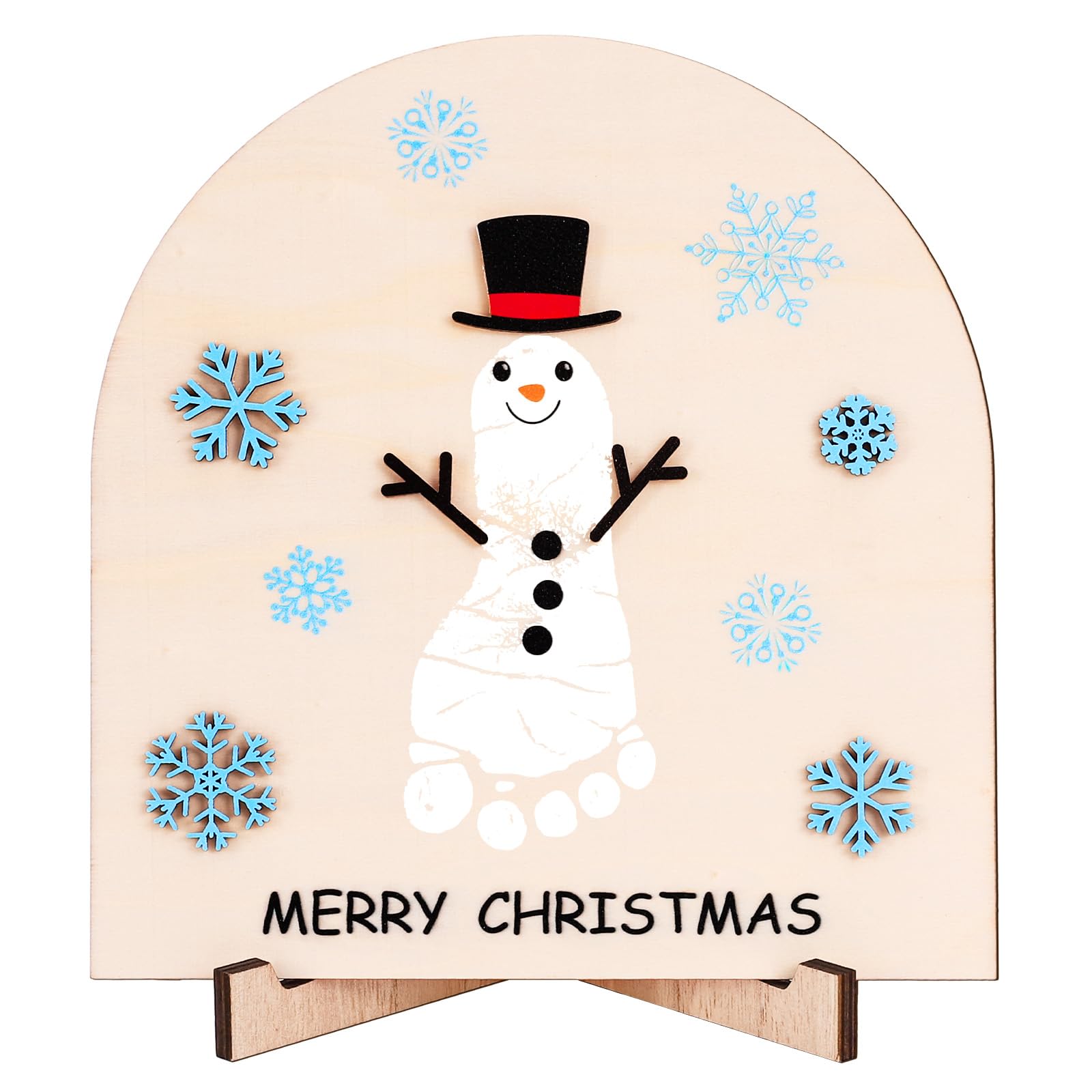 Whaline First Christmas footprint sign close-up snowman design for keepsake photos