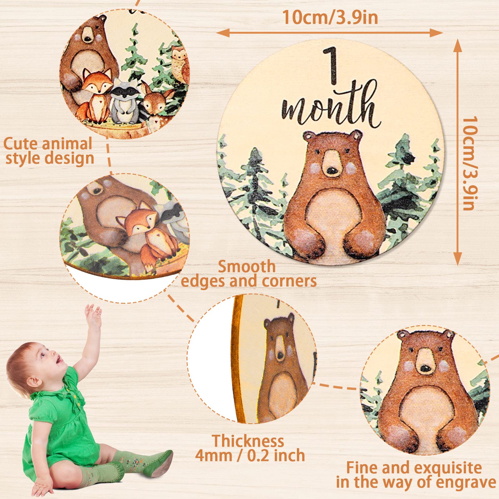 Whaline forest animals milestone cards ideal for charming newborn photo sessions.