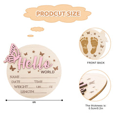 Whaline Hello World newborn sign six inch wooden board featuring a sturdy smooth finish