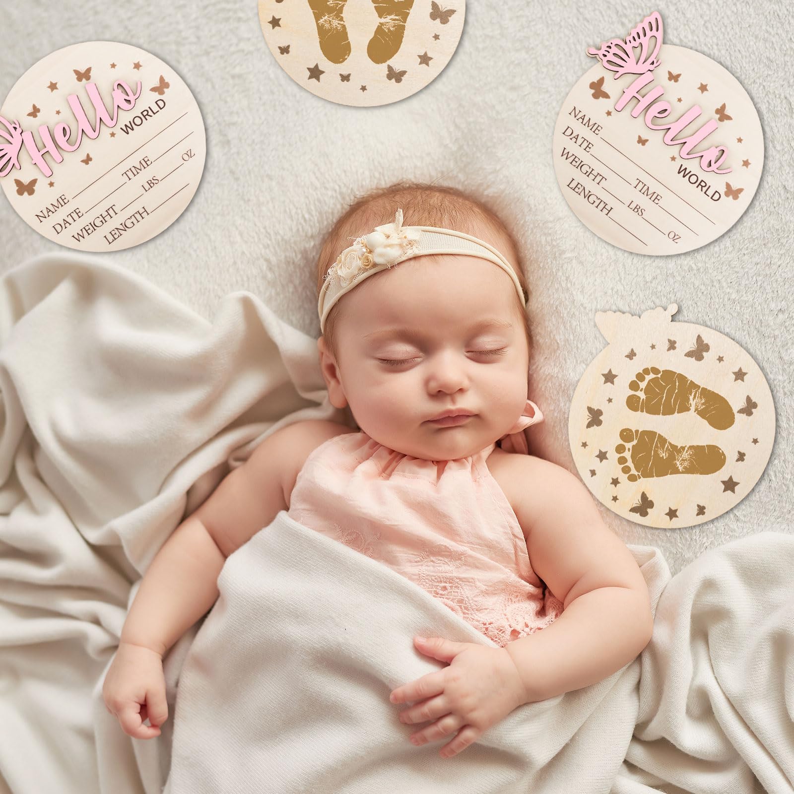Whaline Hello World newborn sign used as baby shower photo prop and keepsake