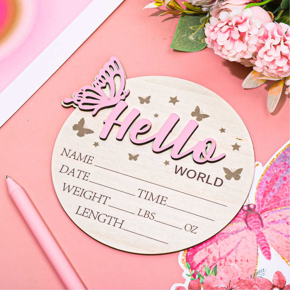 Whaline Hello World newborn sign birth details area ready to record name date and time