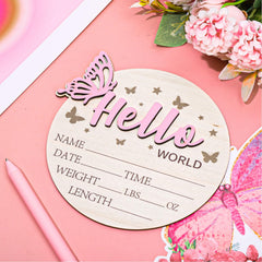 Whaline Hello World newborn sign birth details area ready to record name date and time