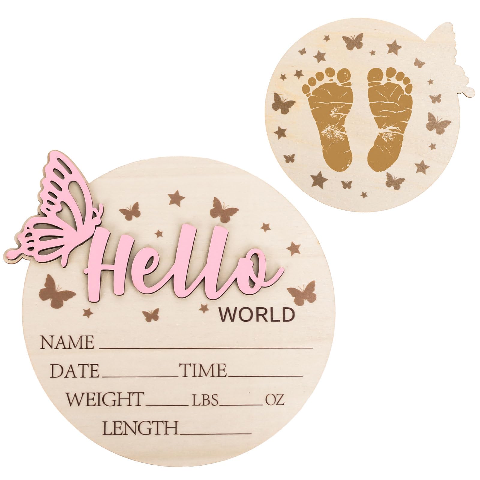 Whaline Hello World newborn sign front view with butterflies and stars for cute photo props