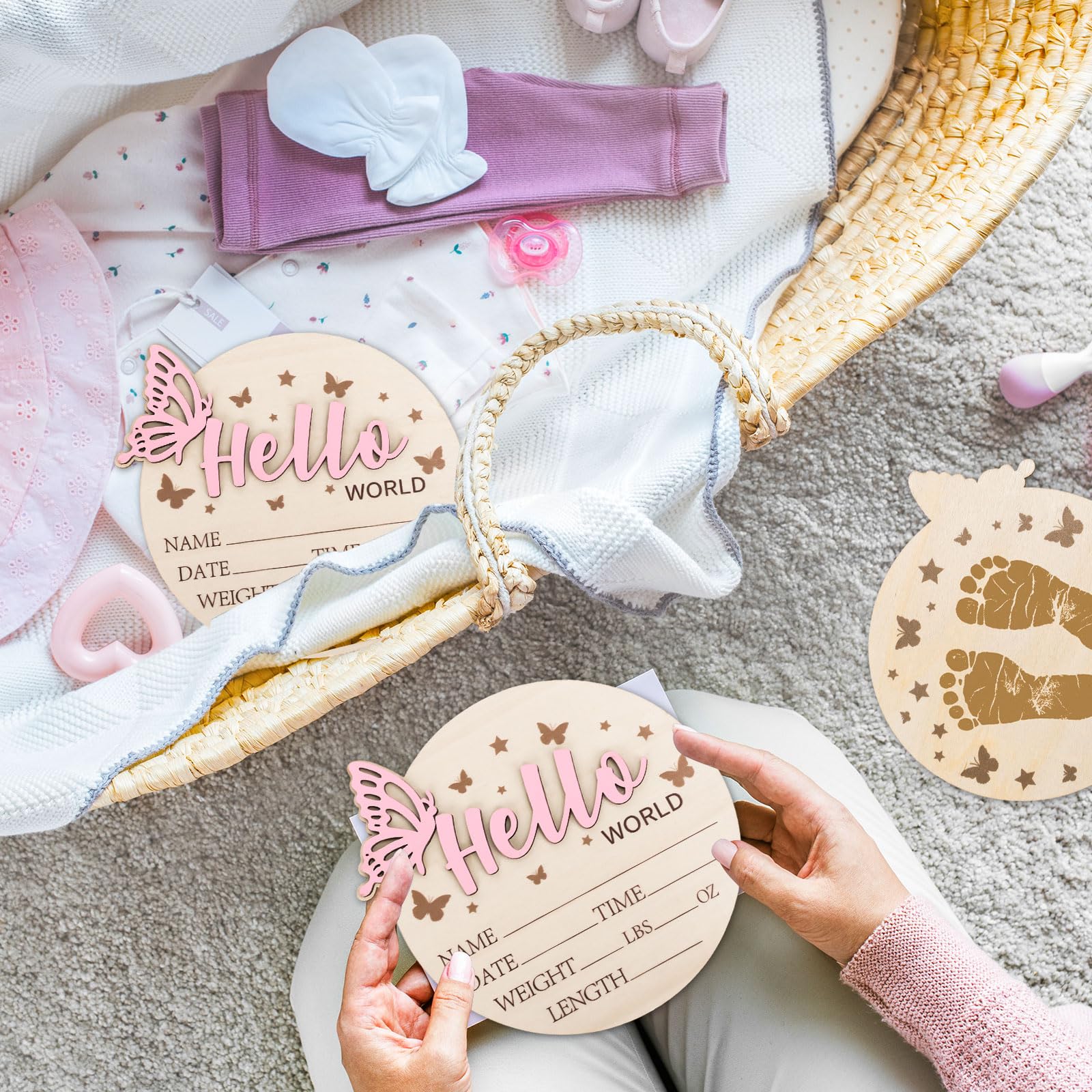 Whaline Hello World newborn sign sturdy wood provides a lasting keepsake for family albums