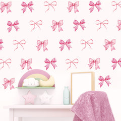 Whaline pink bow wall stickers 12 sheets enhance bedroom charm.