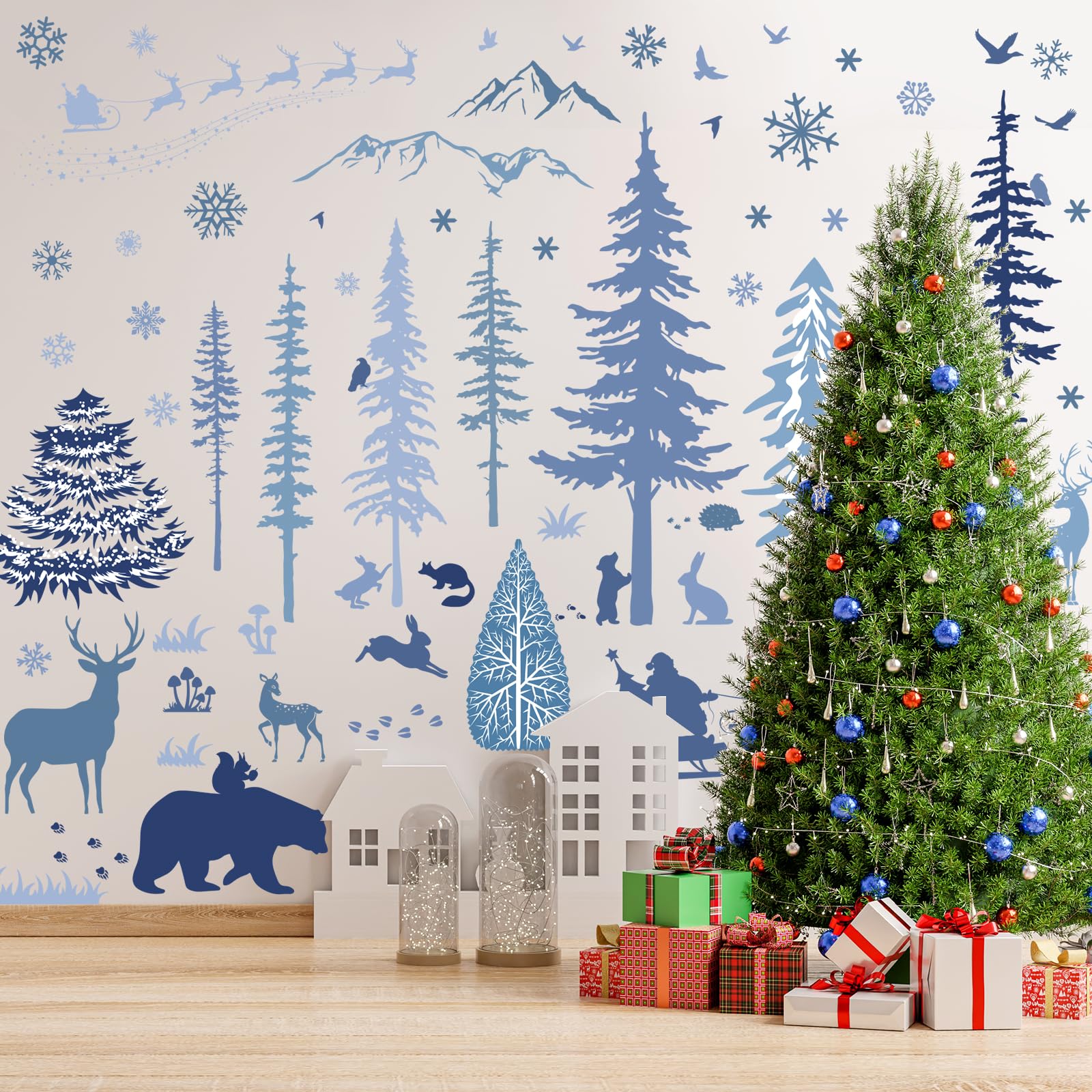 Whaline winter forest wall stickers blue snowflakes decorate walls for festive classroom ambiance