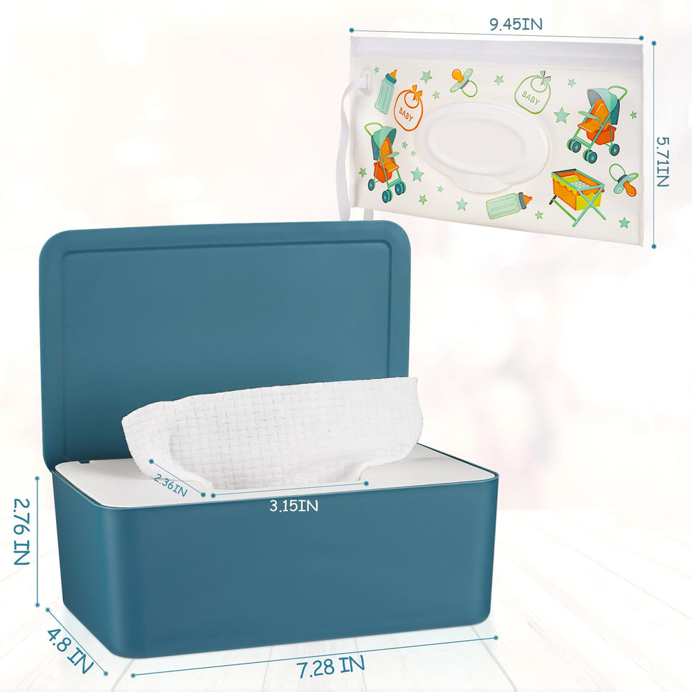 Whiidoom diaper wipes dispenser blue front view shows compact, portable baby care organizer.