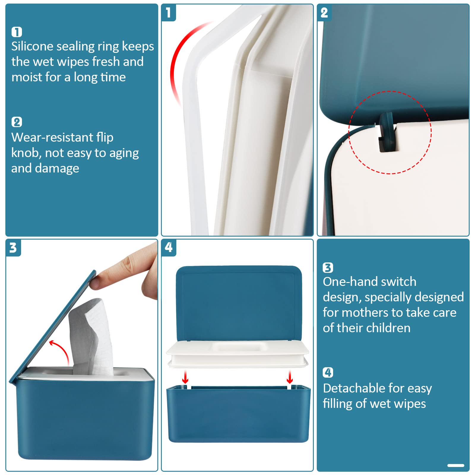 Whiidoom diaper wipes dispenser blue top open highlights easy one-hand wipe access.