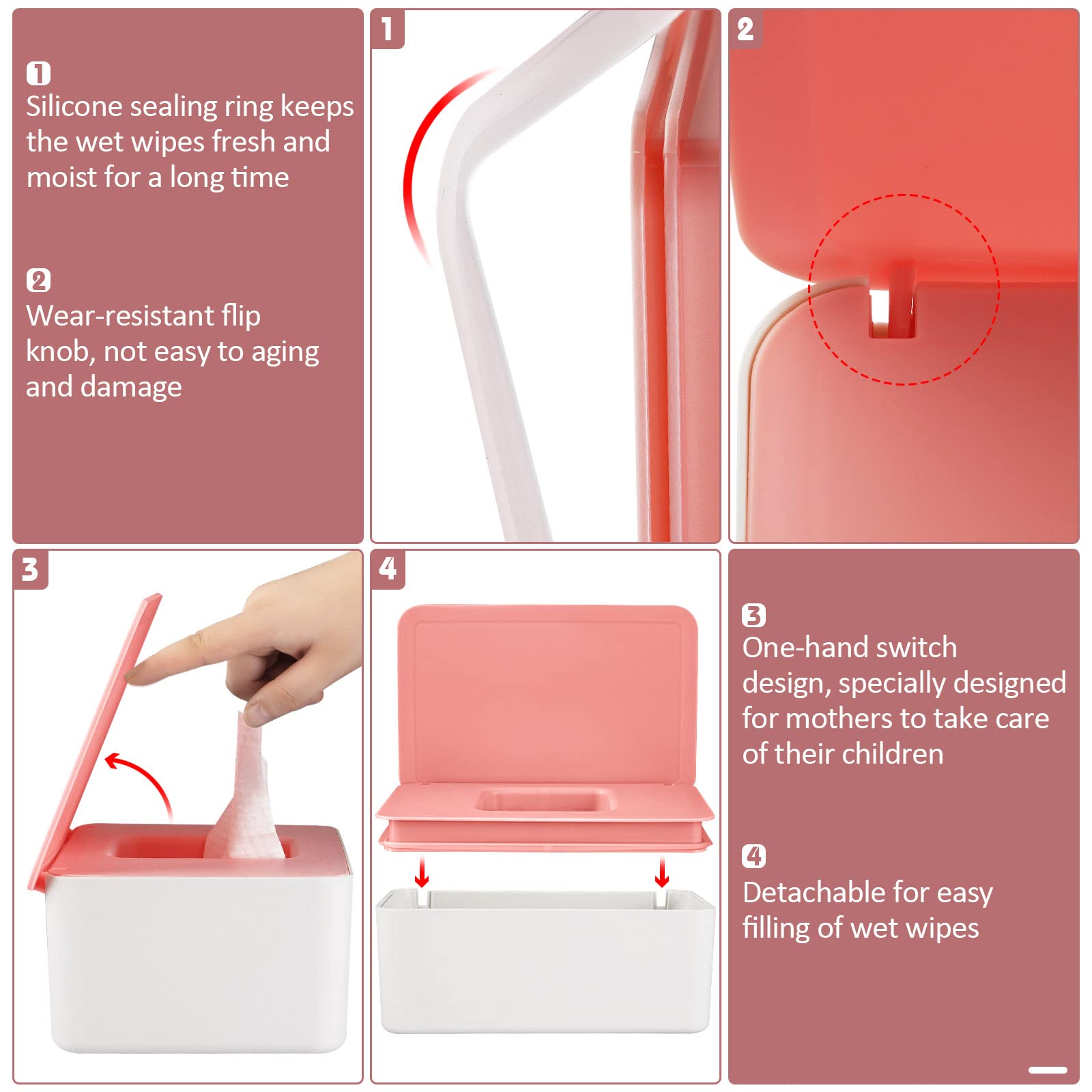 Whiidoom wet wipes container with simple one-handed dispense