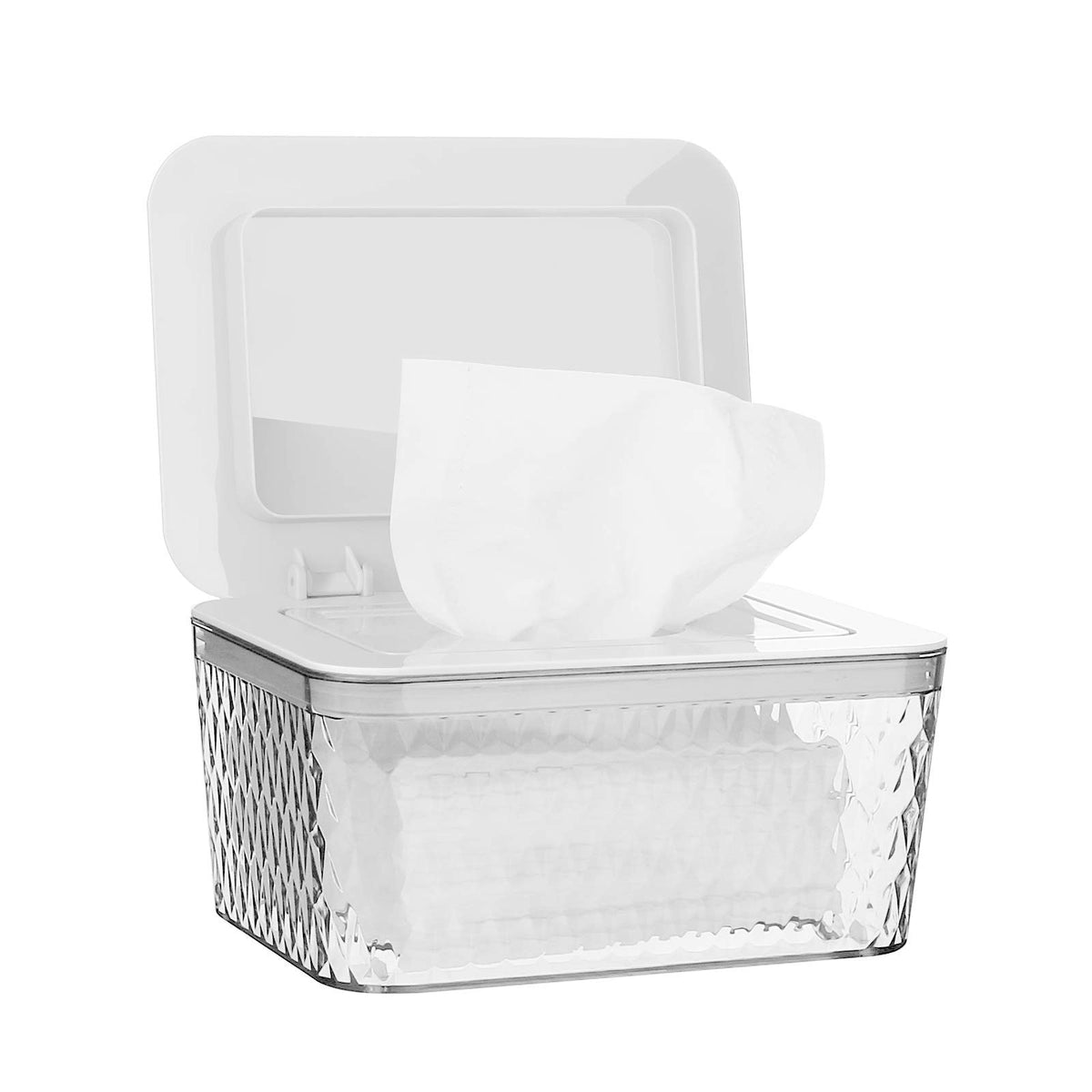 Whiidoom wipes dispenser transparent front view shows visible count for easy refills.