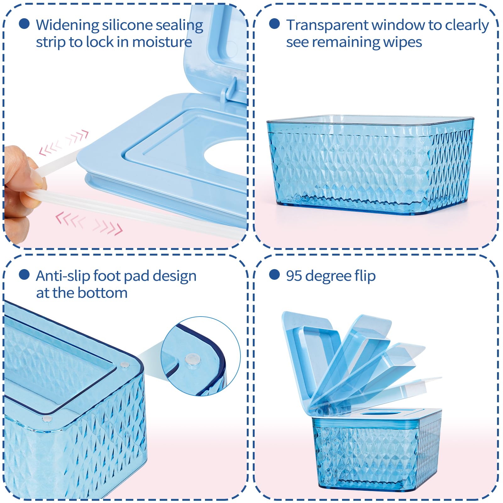 Whiidoom wipes dispenser triple-seal keeps wipes moist and ready.