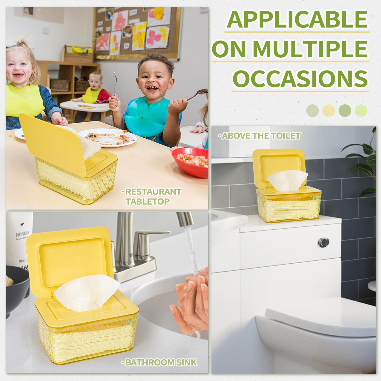 Whiidoom Wipes Dispenser yellow design adds cheerful decor while organizing wipes.