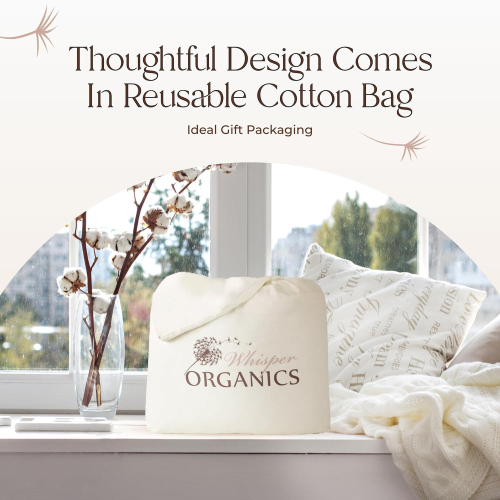 Whisper Organics GOTS-certified label on mattress protector signals eco-friendly production