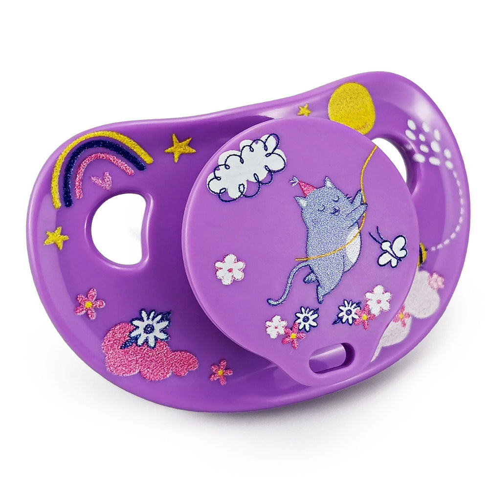 WhisperWilds silicone nipple pacifier highlights soft material for gentle mouth feel.