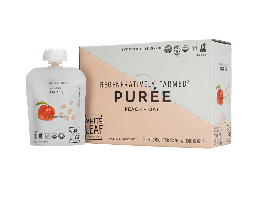 White Leaf Provisions baby feeding on the go with squeezable pouch.
