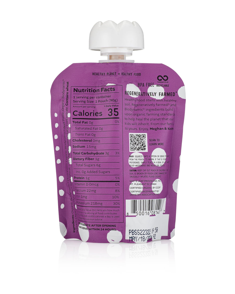 White Leaf Provisions BPA-free pouch closeup demonstrates safe packaging.