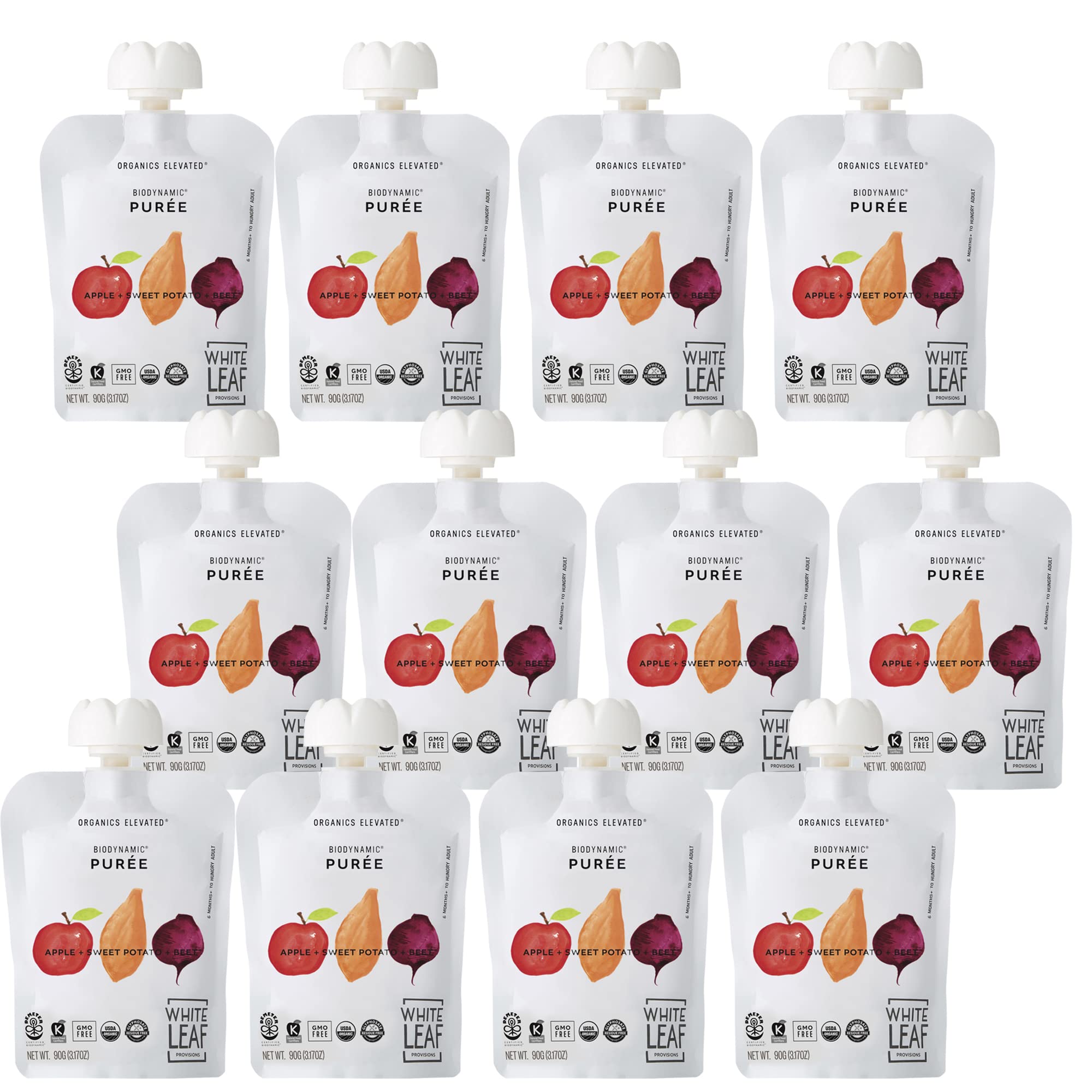 White Leaf Provisions BPA-free pouch for safe squeezing and self-feeding.