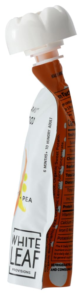 White Leaf Provisions organic carrot-sweet-potato-pea puree offers gentle, kid-friendly textures.