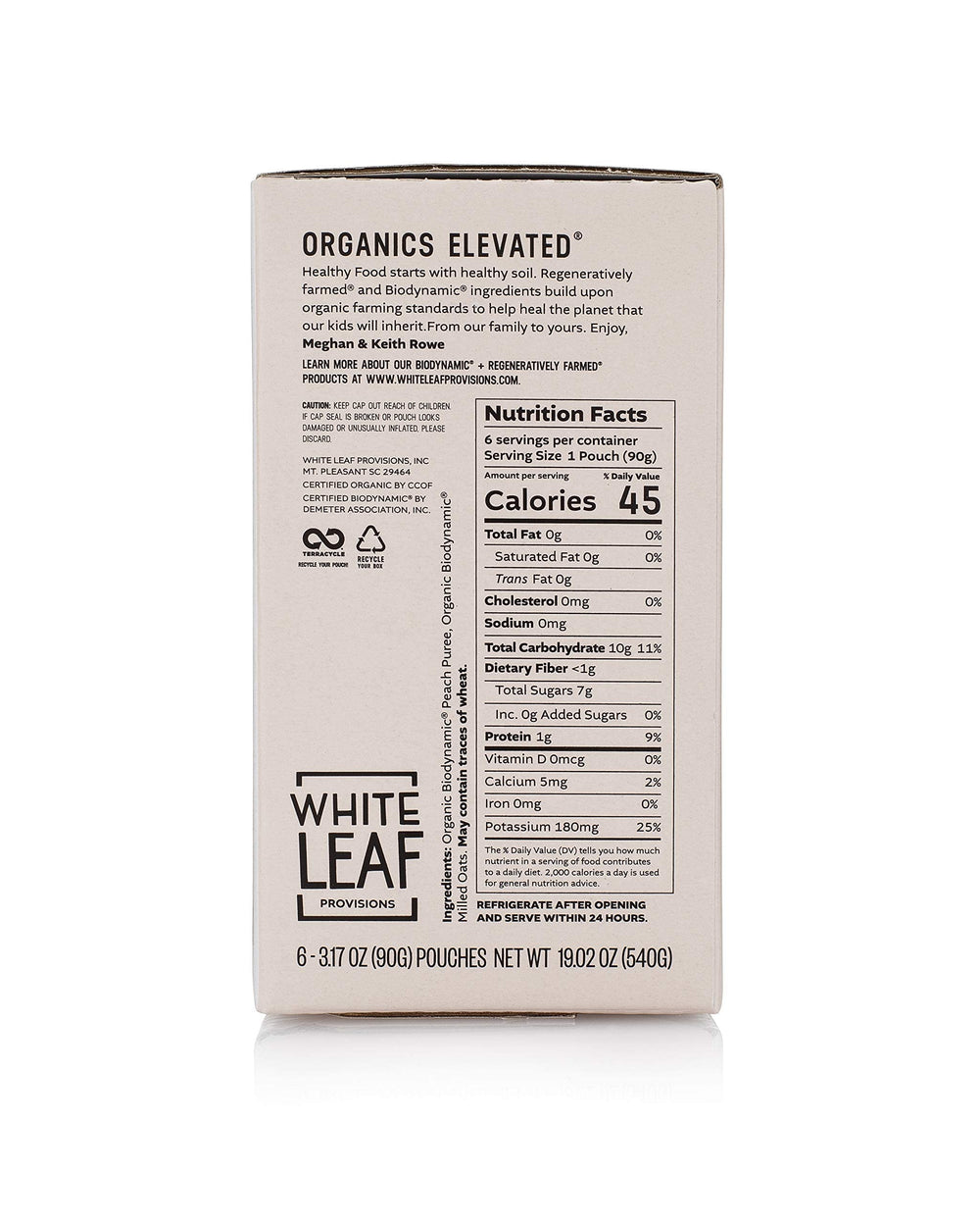 White Leaf Provisions squeezeable baby food ideal for travel.