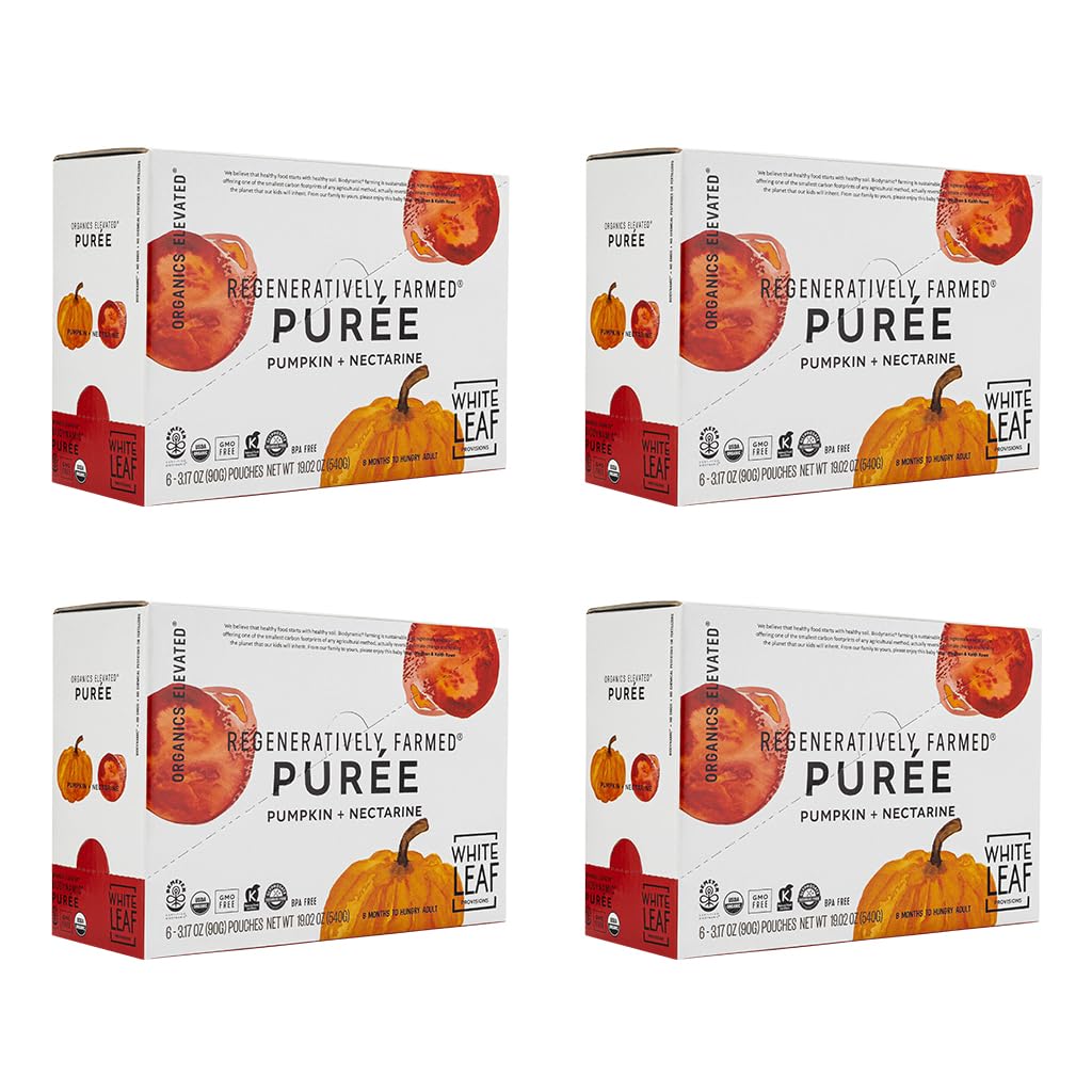 White Leaf Provisions pumpkin-nectarine pouch pack-24 ready for on-the-go toddler snacks.