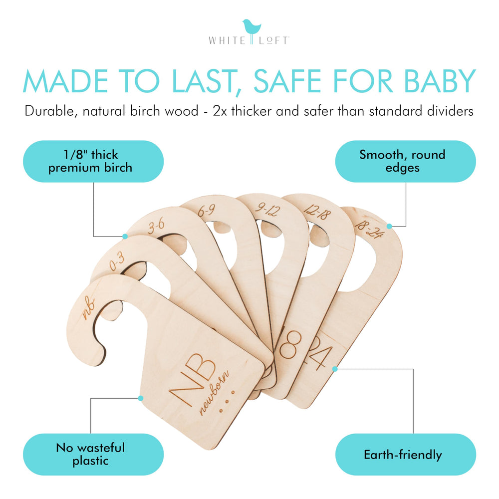 White Loft baby clothes dividers 18-24 months—durable, legible letters for final growth stage.