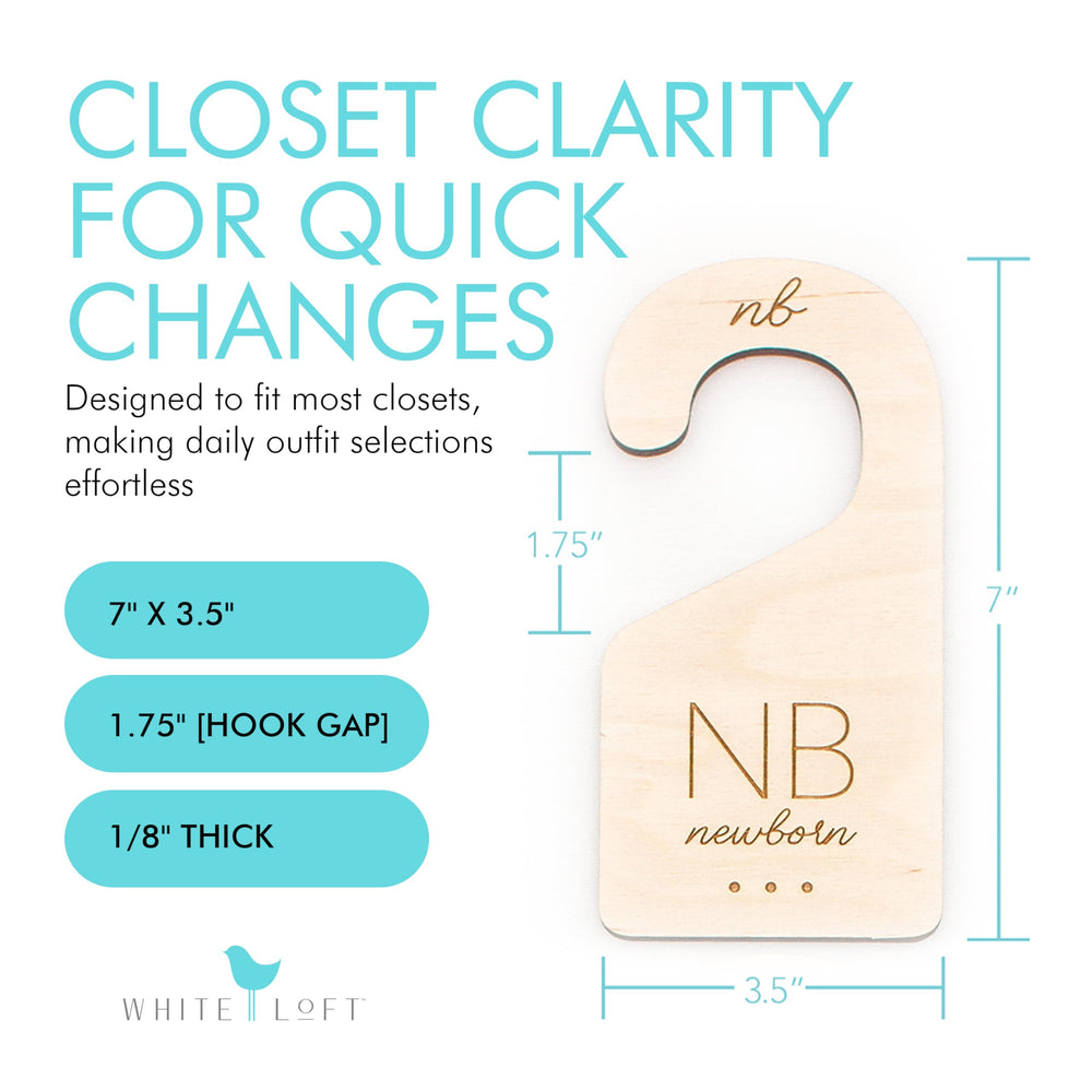 White Loft baby clothes dividers 6-9 months— assists in orderly nursery wardrobe flow.