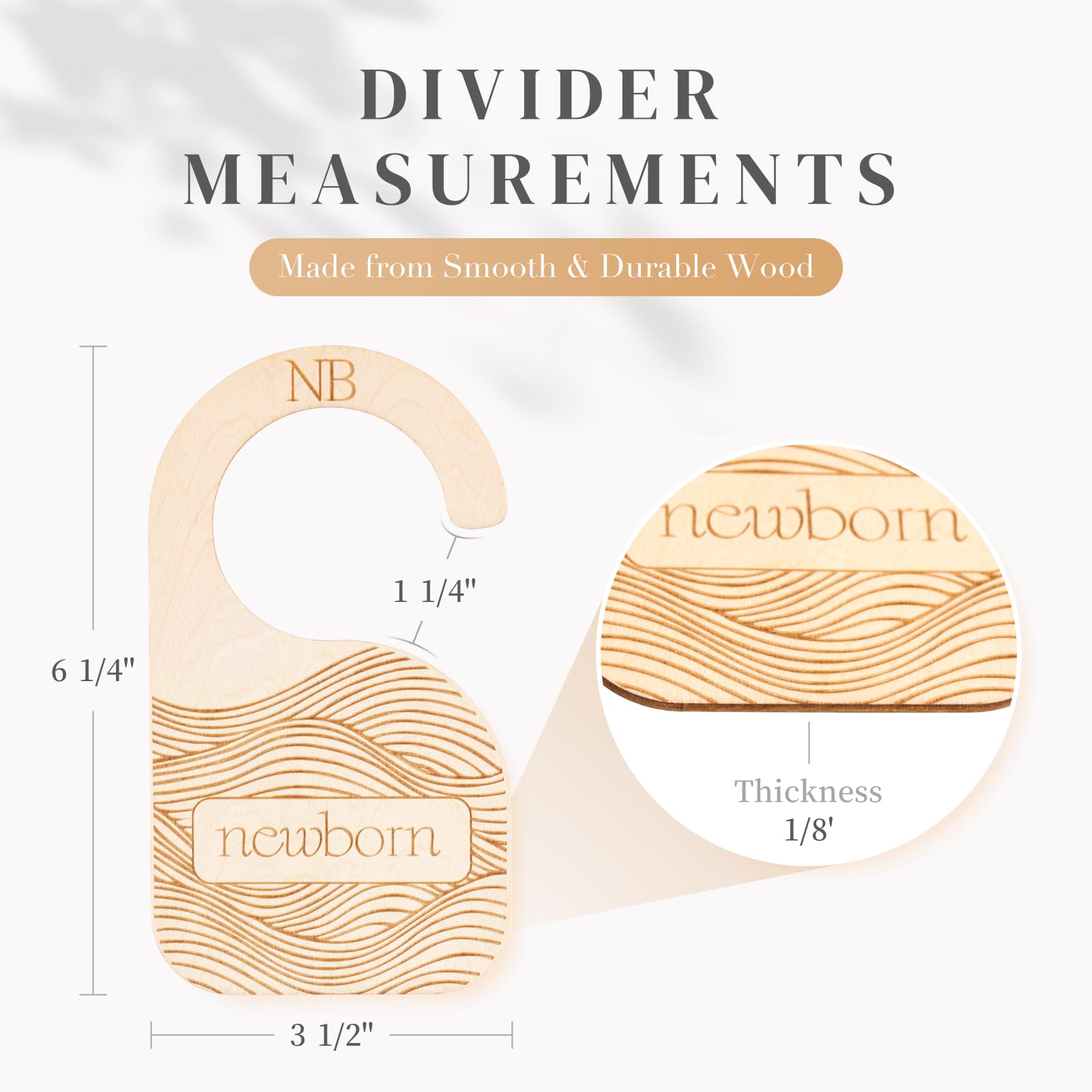 Whitluck's Baby Closet Dividers side view highlights slim profile for standard closets and easy access.