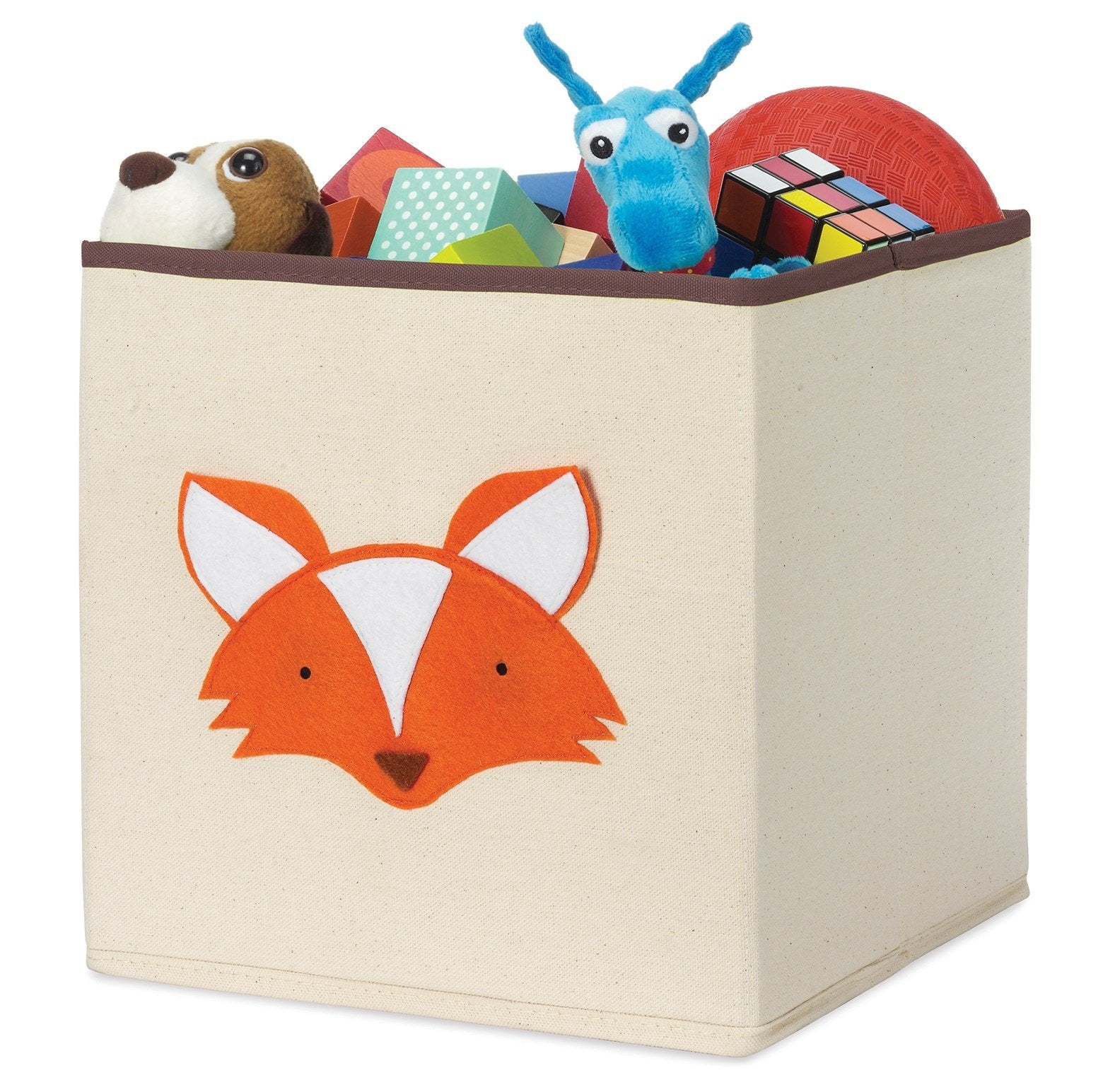 Whitmor Kids Canvas Collapsible Cube Fox front view for toy organization in nurseries.
