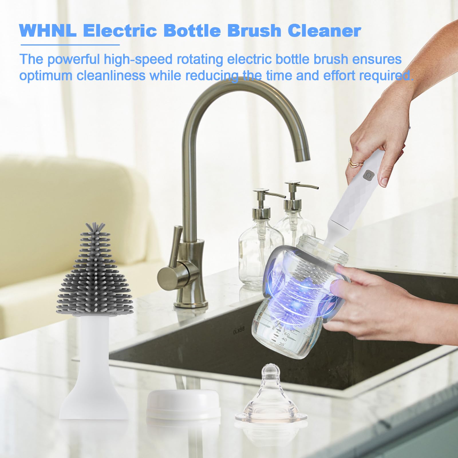 WHNL bottle brush heads removable and dishwasher-safe for easy sanitizing