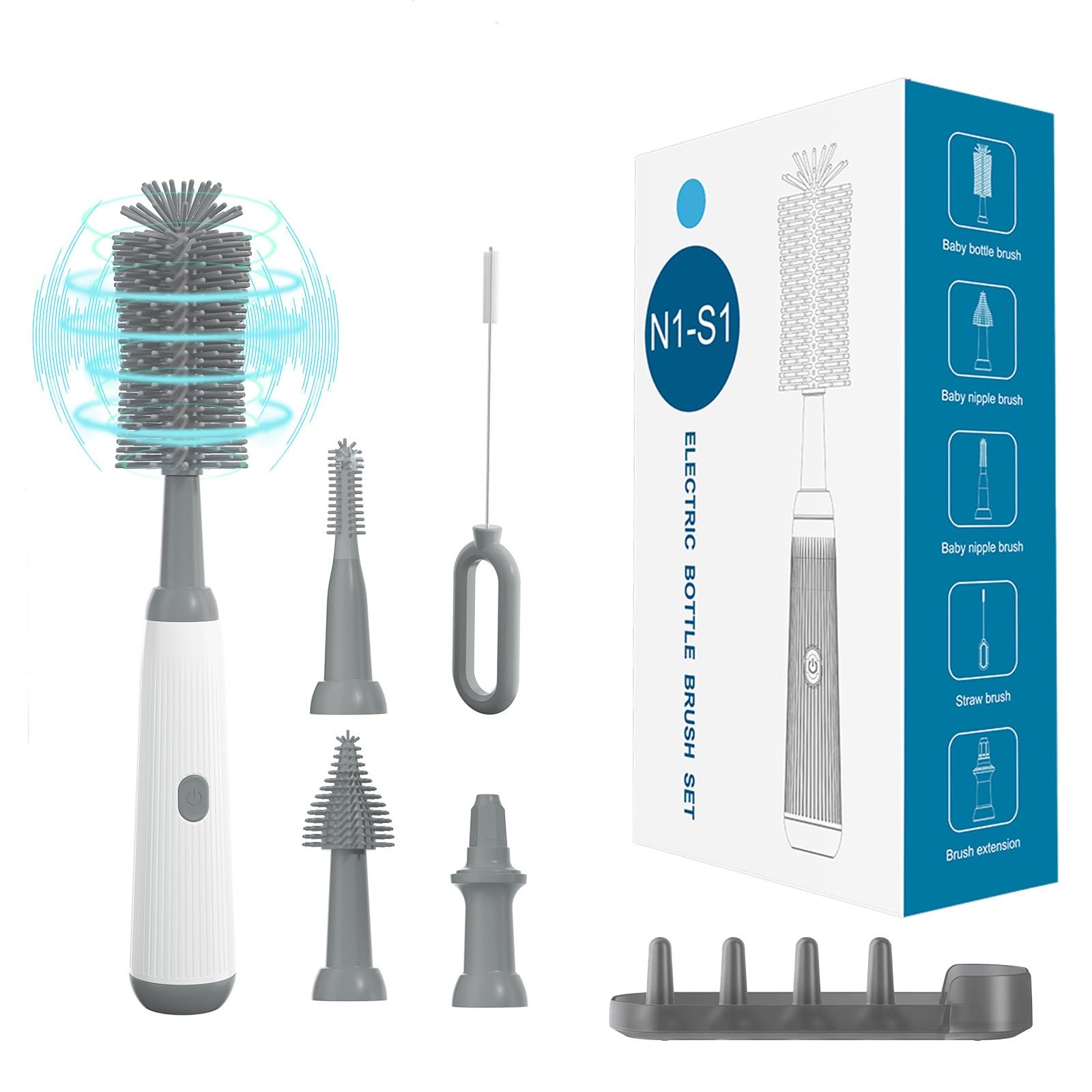 WHNL electric bottle brush extended handle reaches tall bottles for easier cleaning