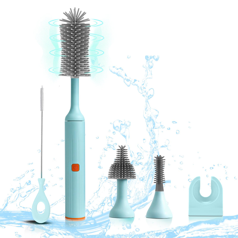 WHNL electric bottle brush set blue angled view highlighting quick cleaning