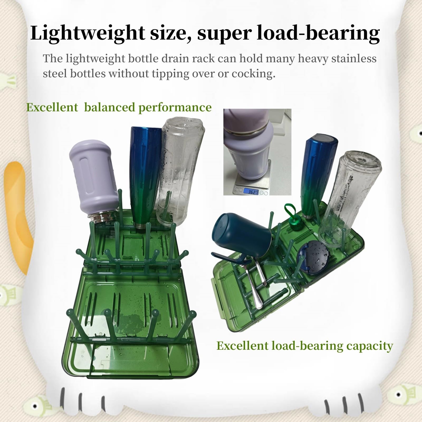 WHNL travel bottle drying rack dishwasher-safe design for quick cleanup.
