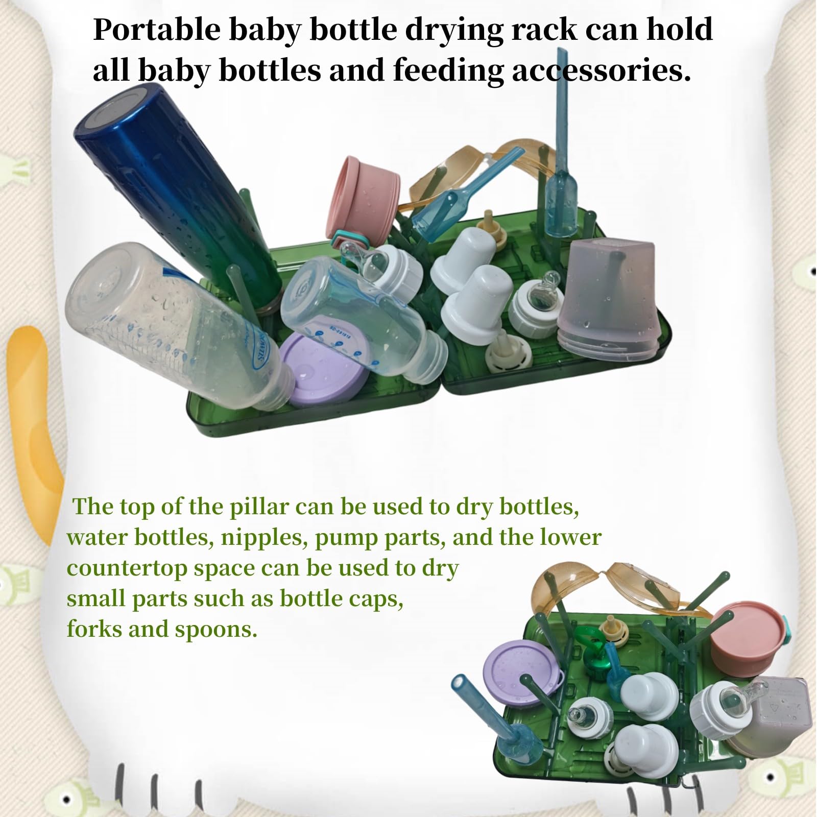 WHNL travel bottle drying rack lightweight build enables easy packing for trips.
