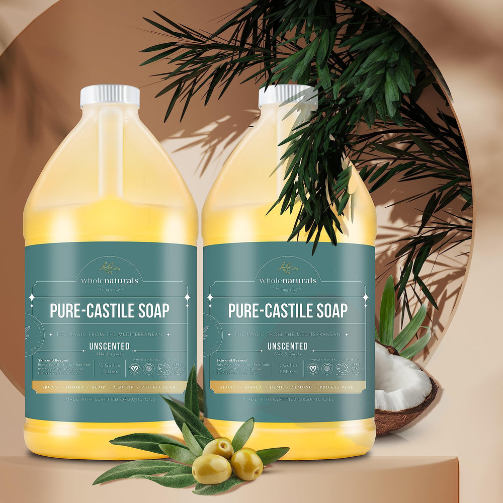 Wholenaturals castile soap unscented bottle being diluted for customized cleaning solutions
