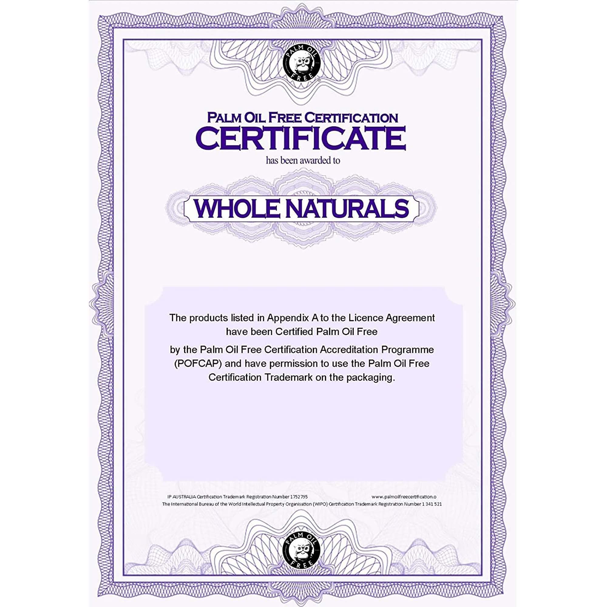 Wholenaturals palm-oil-free label on castile soap indicates eco-friendly formula