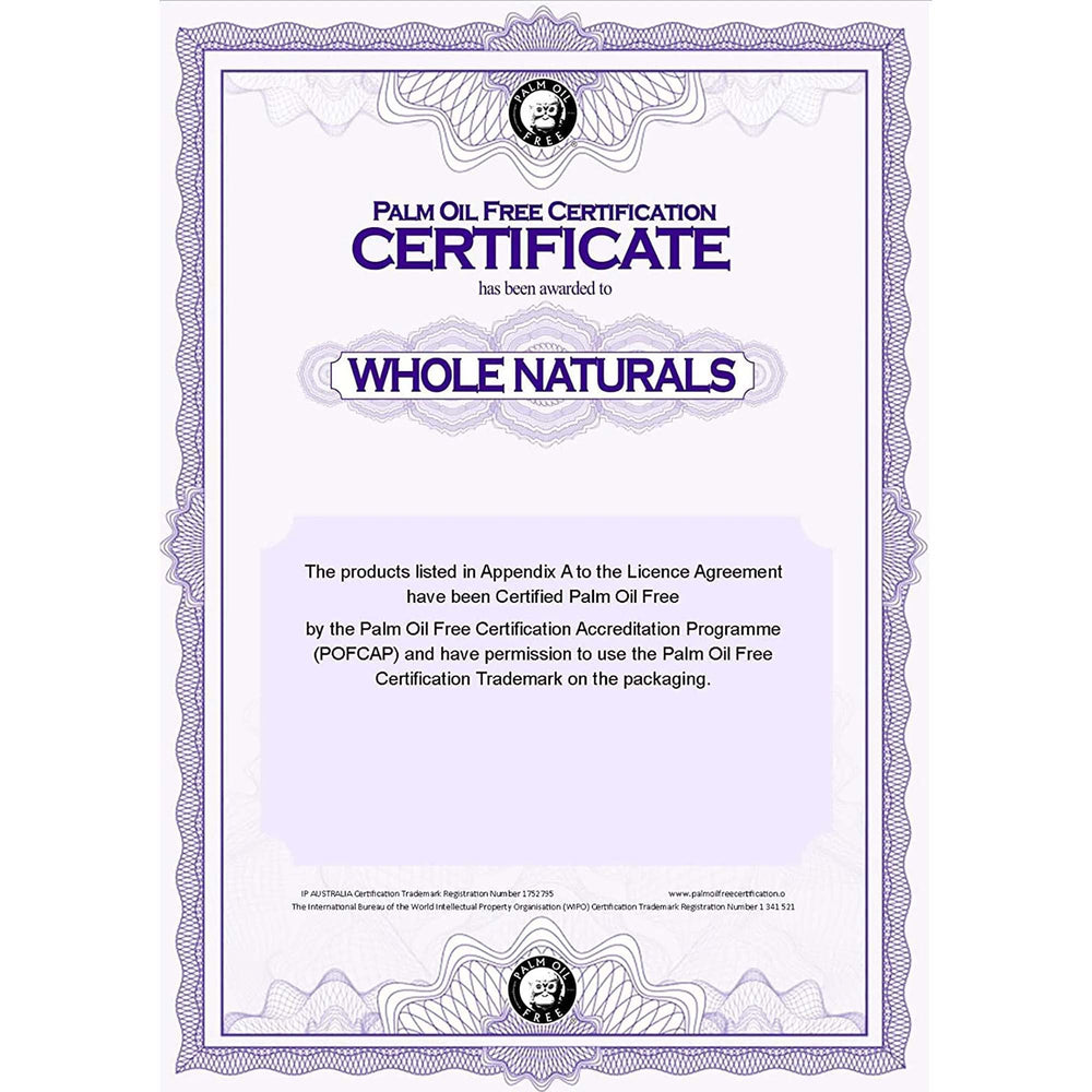 Wholenaturals palm-oil-free label on castile soap indicates eco-friendly formula