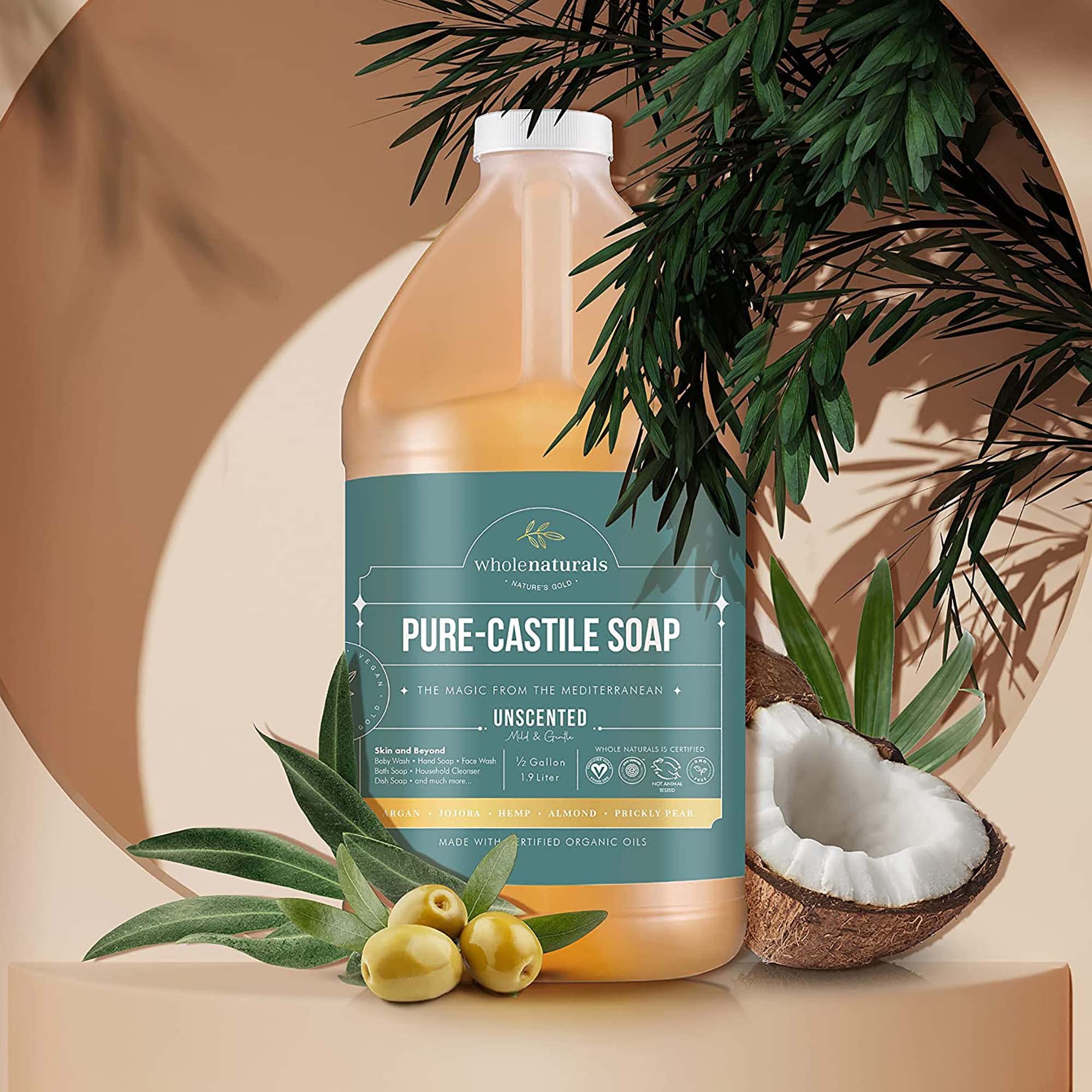 WHOLENATURALS Pure Castile lather close-up — luxurious lather from organic oils.