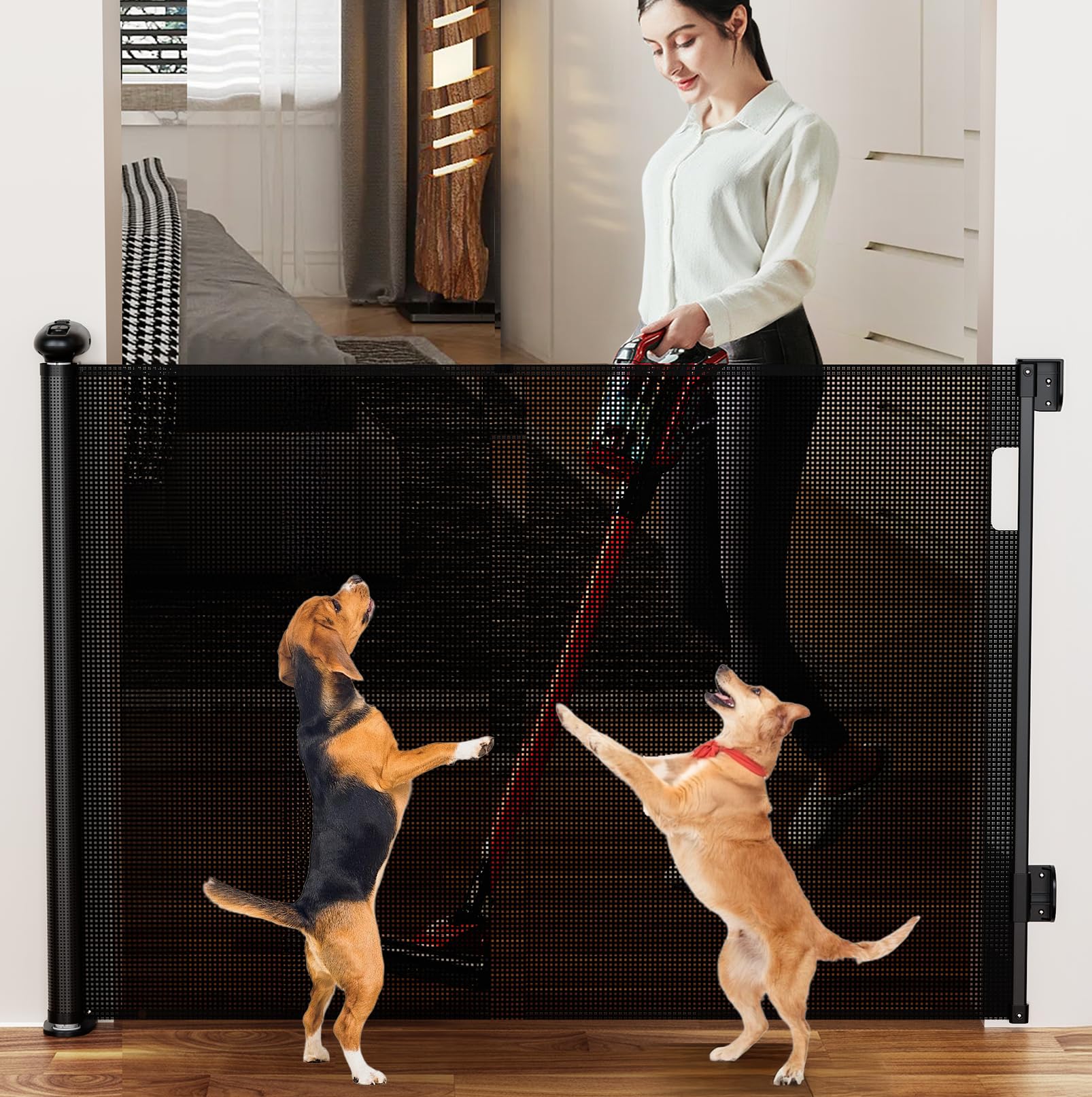 WHTOR 55-inch wide retractable gate extended across stairs for wide openings