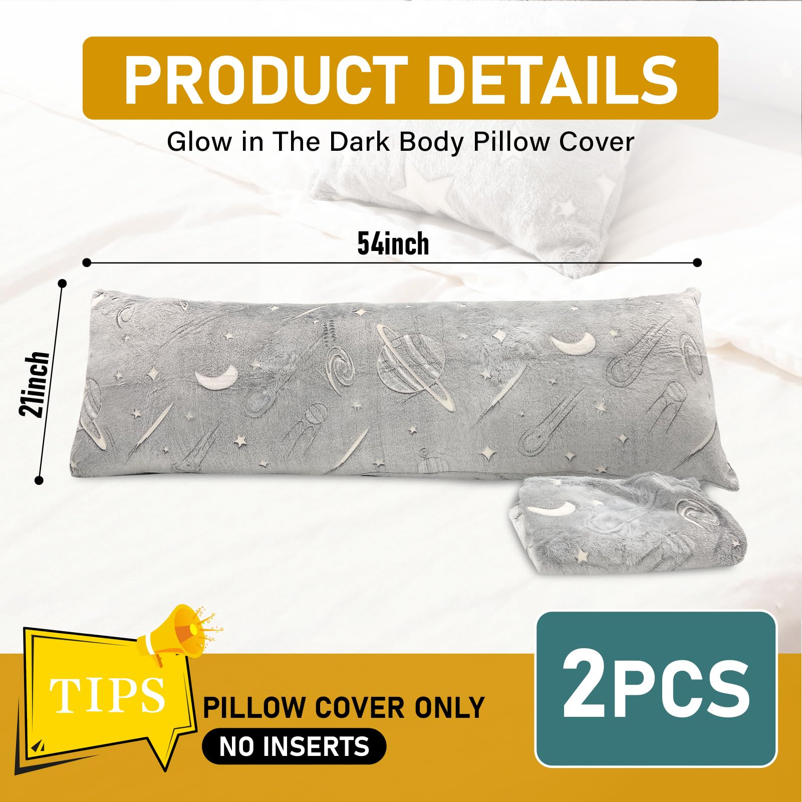 Wibeelee glow-in-the-dark body pillow cover starlit sky design enhances dark-room mood.